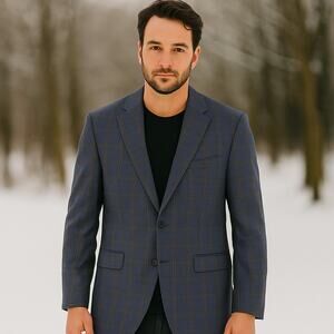 Douglas & Grahame Men's SZ 46R 100% Wool 282V Modern Fit Blazer Blue Plaid NWT